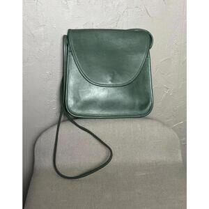 Vintage 1990's Bottle Green Leather Crossbody Bag Lindsay Style Purse